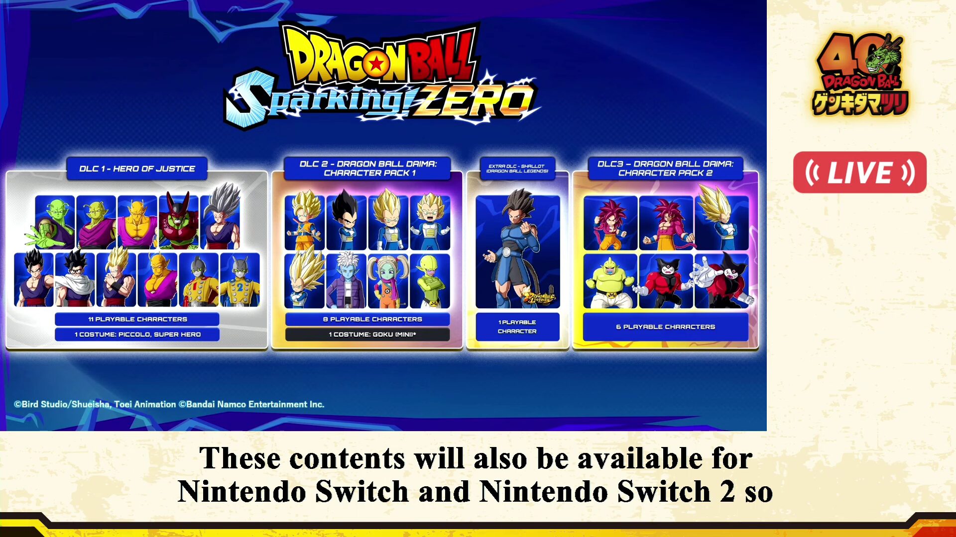 Dragon Ball Sparking! ZERO DLC-k NSW -re és NSW2 -re